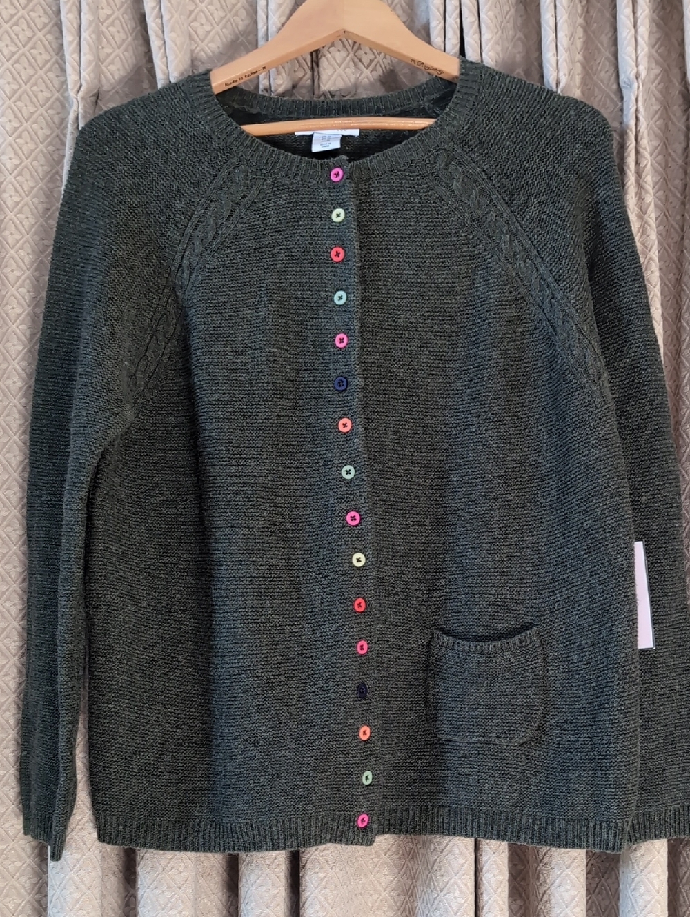 NWT Women's Size XL Tabitha Webb Green Wool Blend Cardigan Rainbow Button Front